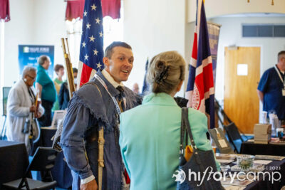 Aaron Bradford in the Exhibit Hall at History Camp Valley Forge 2023 (20 May 2023, photo by Joe Tacynec)