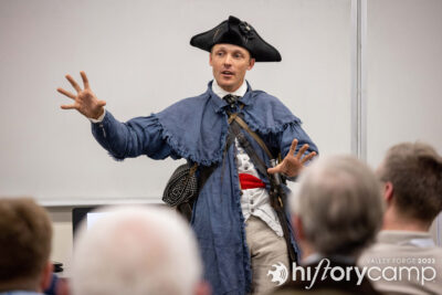 Aaron Bradford presenting “Savannah’s Braveheart—Georgia’s Unsung Hero of the American Revolution and Beyond” at History Camp Valley Forge 2023 (20 May 2023, photo by Joe Tacynec)