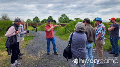 Forward Operating Base Tour with Ricardo A. Herrera, PhD, at Valley Forge National Historical Park (21 May) History Camp Valley Forge 2023 (photo by J. L. Bell)