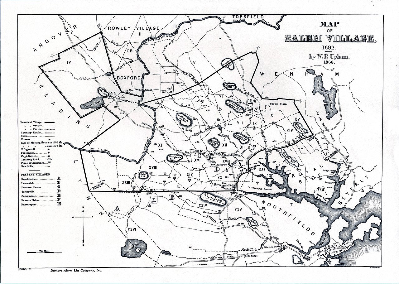 Map of Salem Village, 1692, by W.P. Upham (1896) [Danvers Alarm List Company, Inc.]